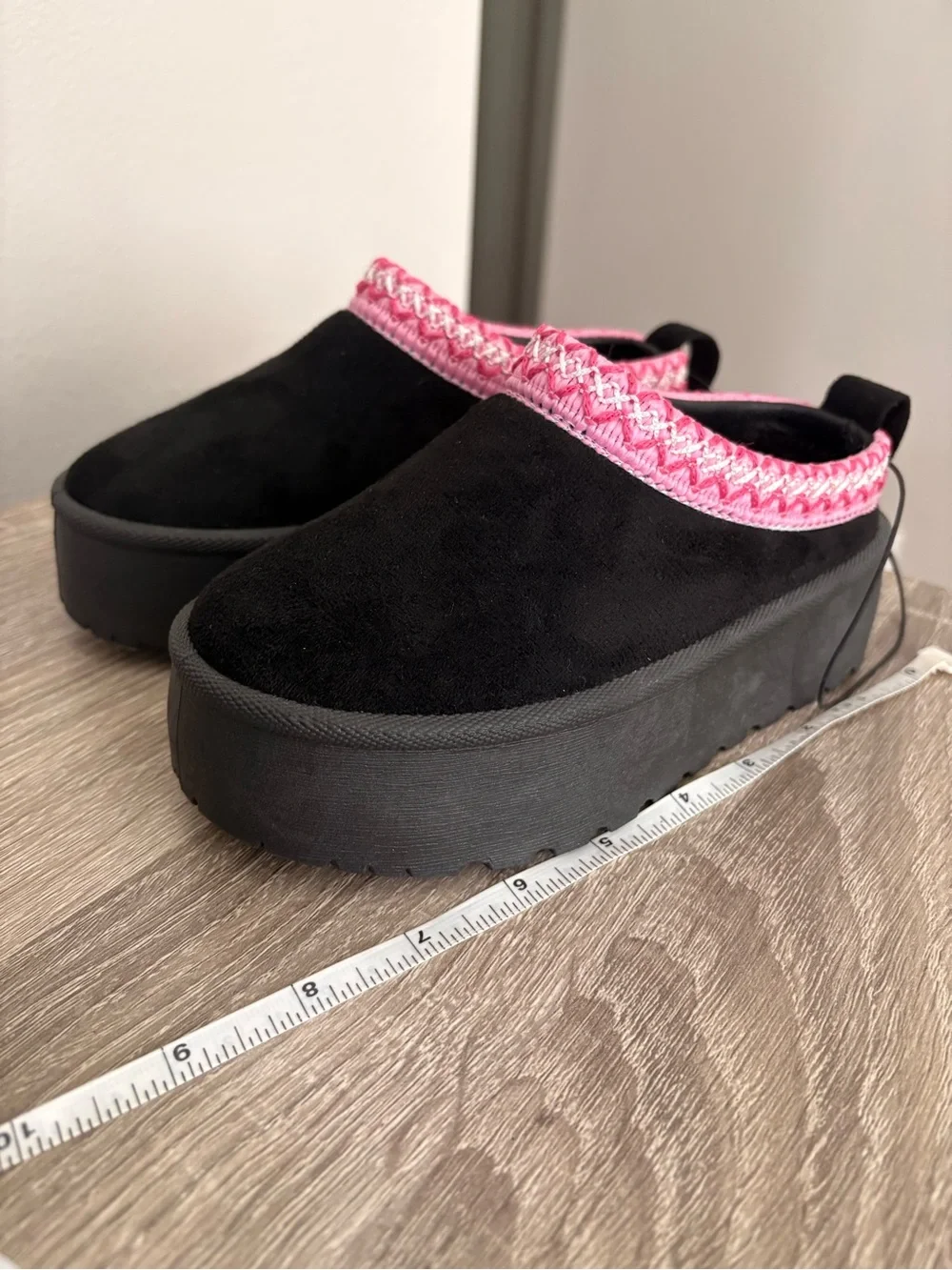 Olivia & Kate Girls Black Suede Slip-On Mule Shoes with Pink Trim Size 11 - New
